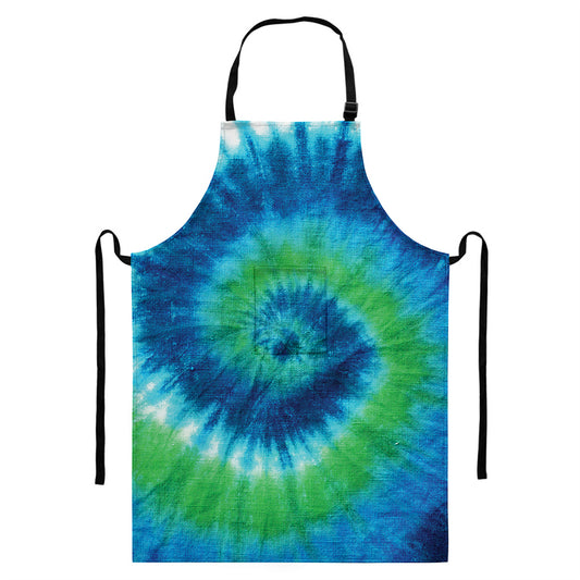 Blue Green And White Tie Dye Print Bib Apron With Pocket