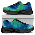 Blue Green And White Tie Dye Print Black Chunky Shoes