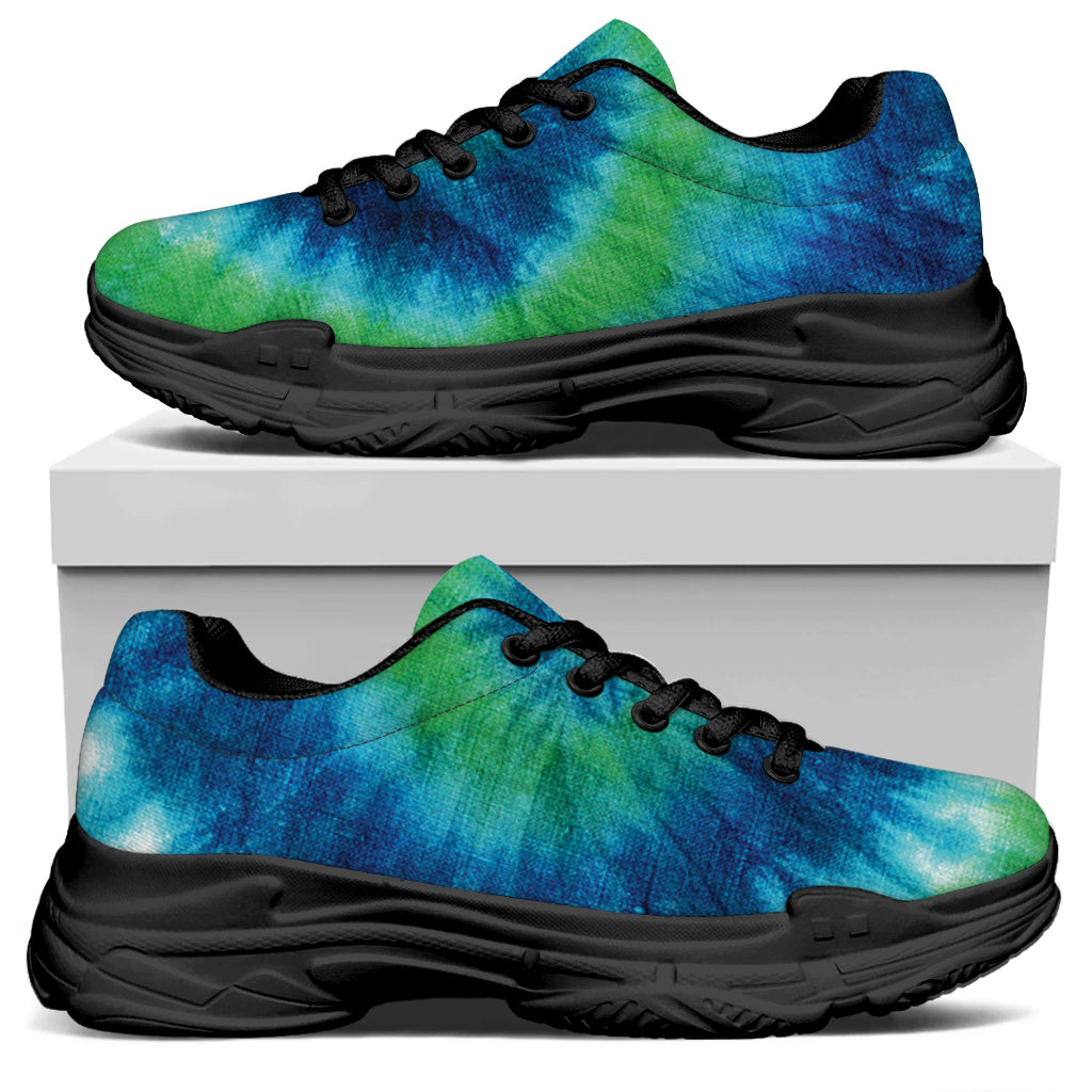 Blue Green And White Tie Dye Print Black Chunky Shoes