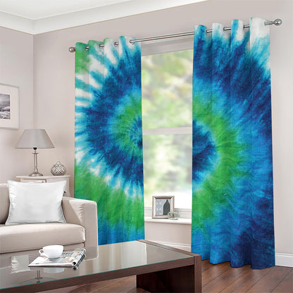 Blue Green And White Tie Dye Print Blackout Grommet Curtains