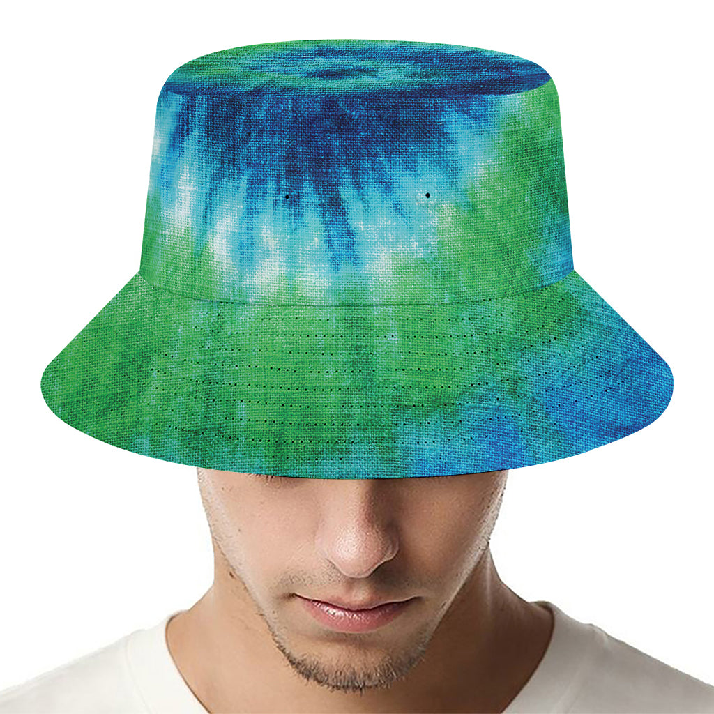 Blue Green And White Tie Dye Print Bucket Hat