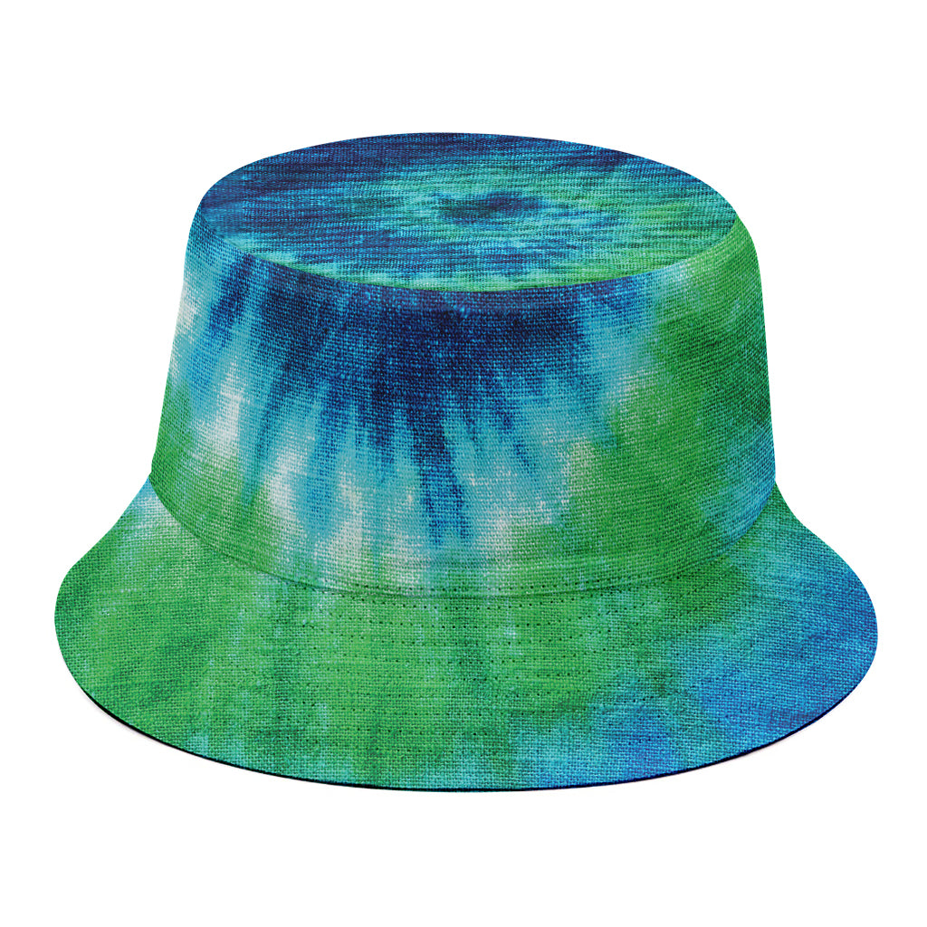 Blue Green And White Tie Dye Print Bucket Hat