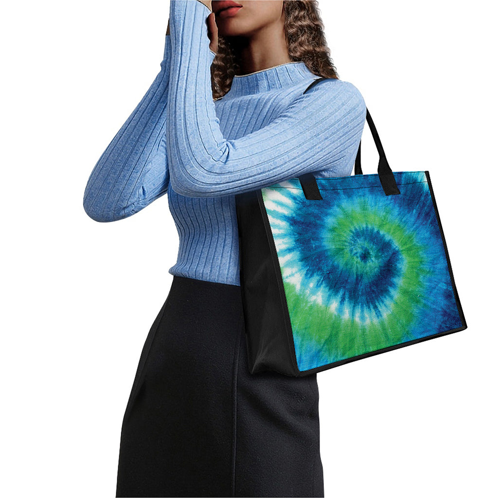 Blue Green And White Tie Dye Print Canvas Tote Bag