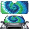 Blue Green And White Tie Dye Print Car Windshield Sun Shade