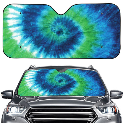 Blue Green And White Tie Dye Print Car Windshield Sun Shade