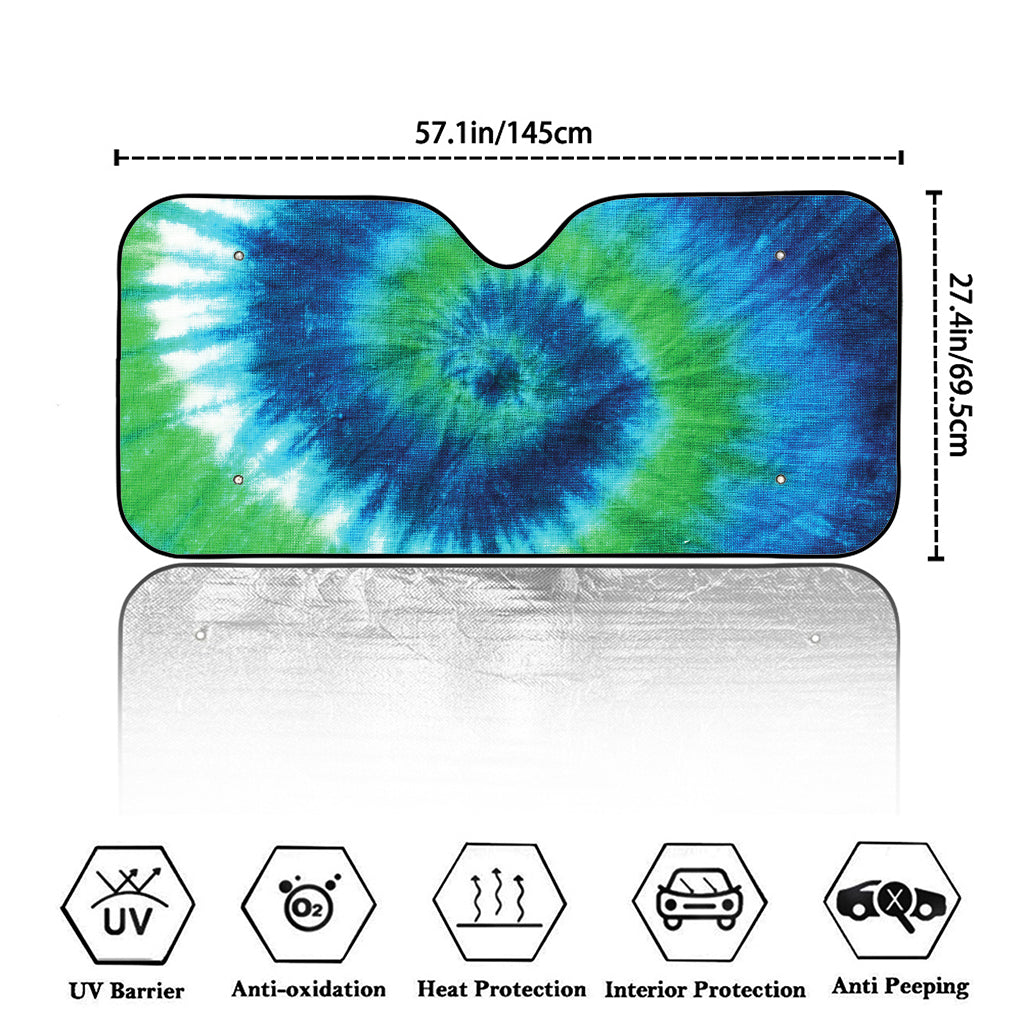Blue Green And White Tie Dye Print Car Windshield Sun Shade