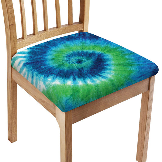 Blue Green And White Tie Dye Print Chair Cushion Cover