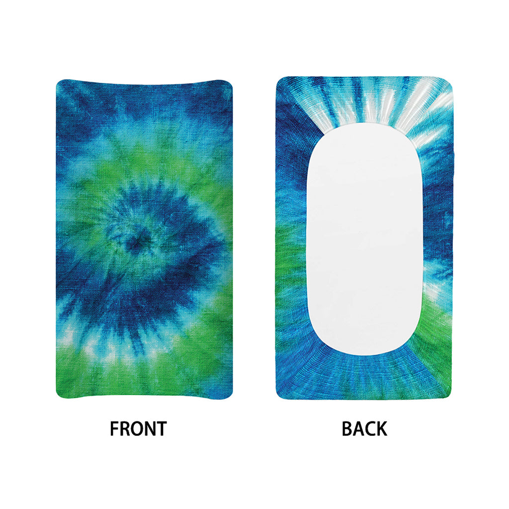 Blue Green And White Tie Dye Print Changing Pad Cover