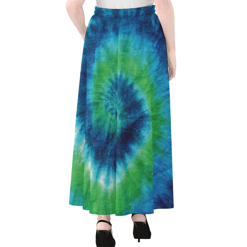 Blue Green And White Tie Dye Print Chiffon Maxi Skirt