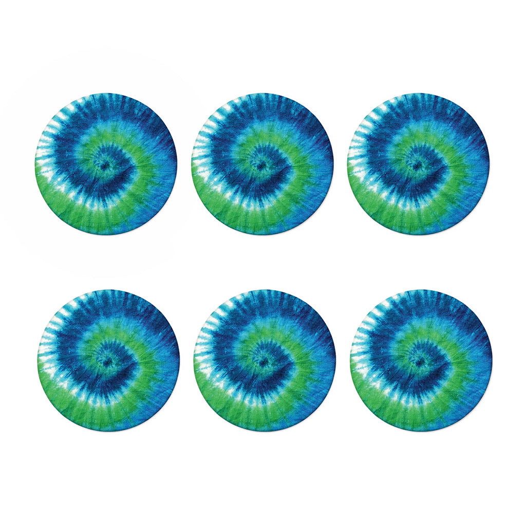 Blue Green And White Tie Dye Print Coaster Set