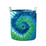 Blue Green And White Tie Dye Print Collapsible Laundry Basket