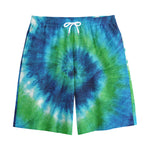 Blue Green And White Tie Dye Print Cotton Shorts