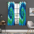 Blue Green And White Tie Dye Print Grommet Curtain Panels