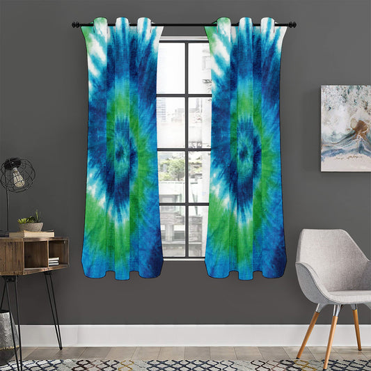 Blue Green And White Tie Dye Print Curtain