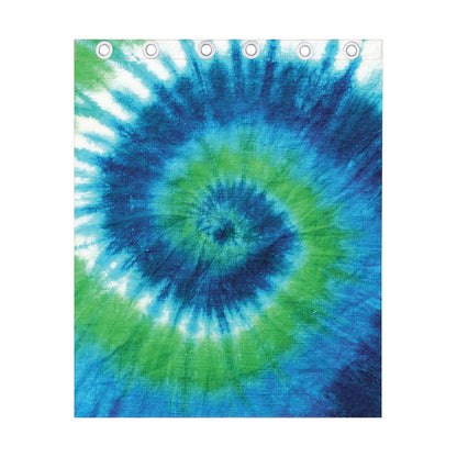 Blue Green And White Tie Dye Print Curtain