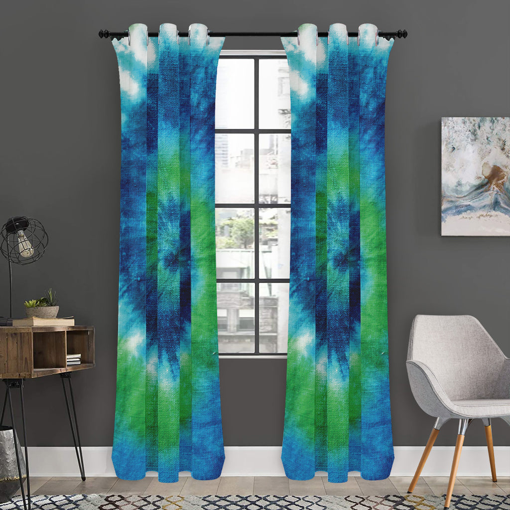 Blue Green And White Tie Dye Print Curtain