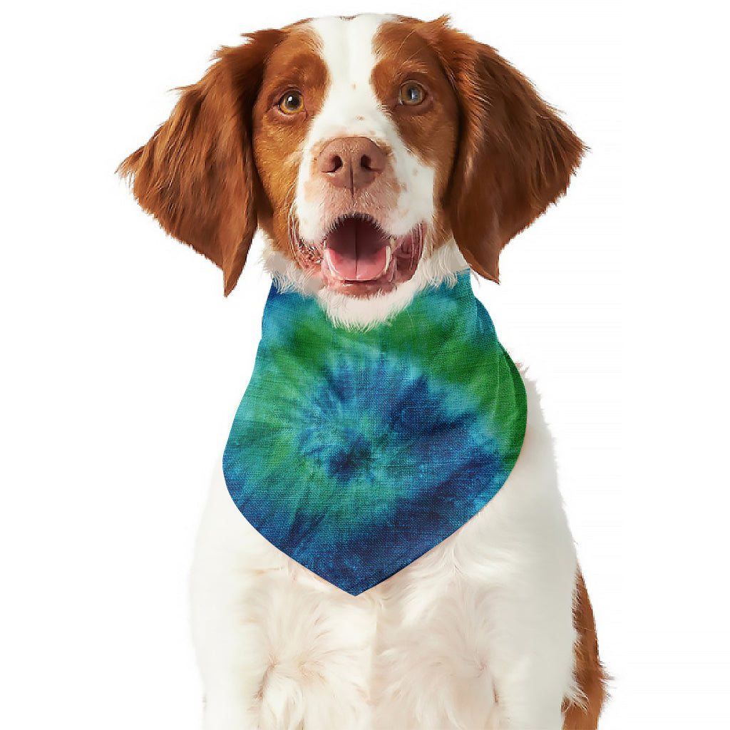 Blue Green And White Tie Dye Print Dog Bandana