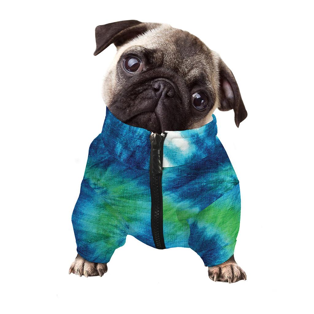 Blue Green And White Tie Dye Print Dog Zip Up Jacket