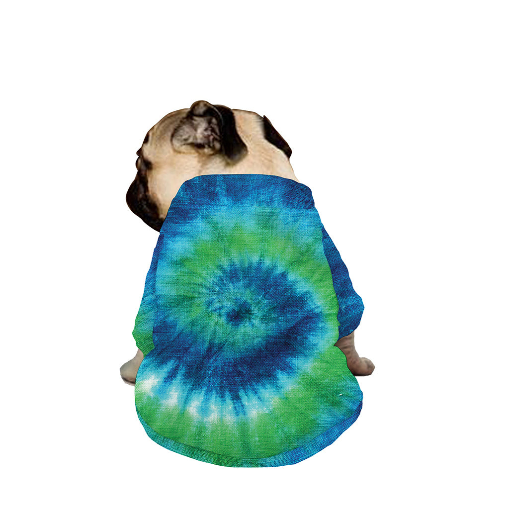 Blue Green And White Tie Dye Print Dog Zip Up Jacket