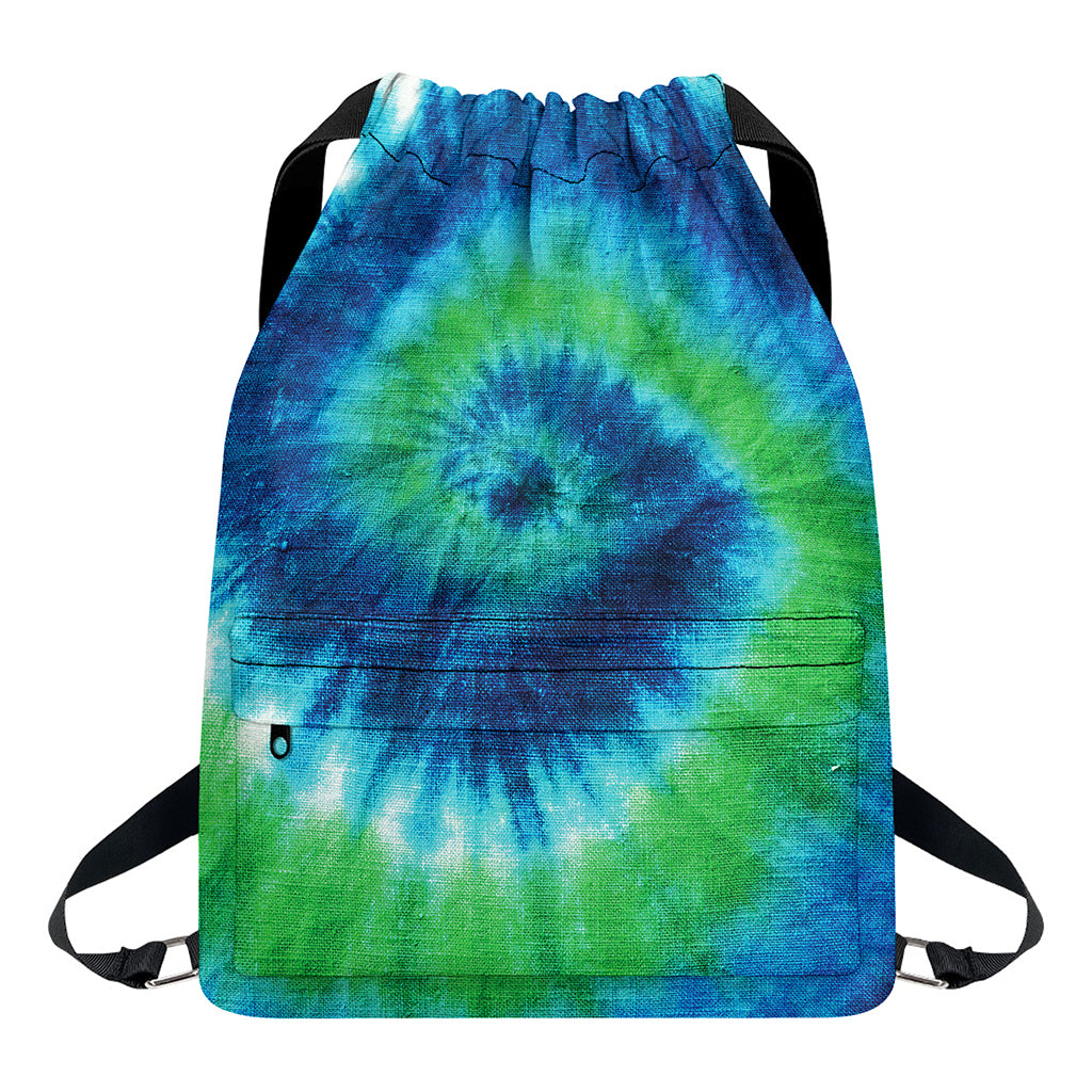 Blue Green And White Tie Dye Print Drawstring Backpack