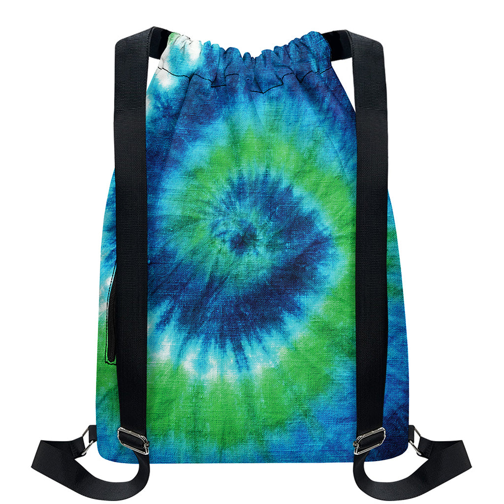 Blue Green And White Tie Dye Print Drawstring Backpack
