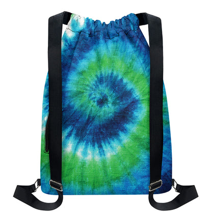 Blue Green And White Tie Dye Print Drawstring Backpack