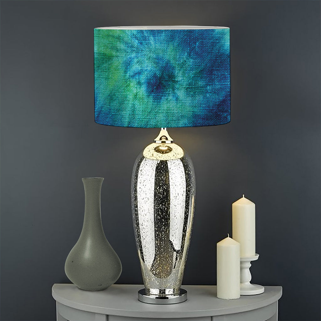 Blue Green And White Tie Dye Print Drum Lamp Shade