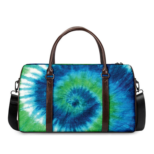 Blue Green And White Tie Dye Print Duffle Bag