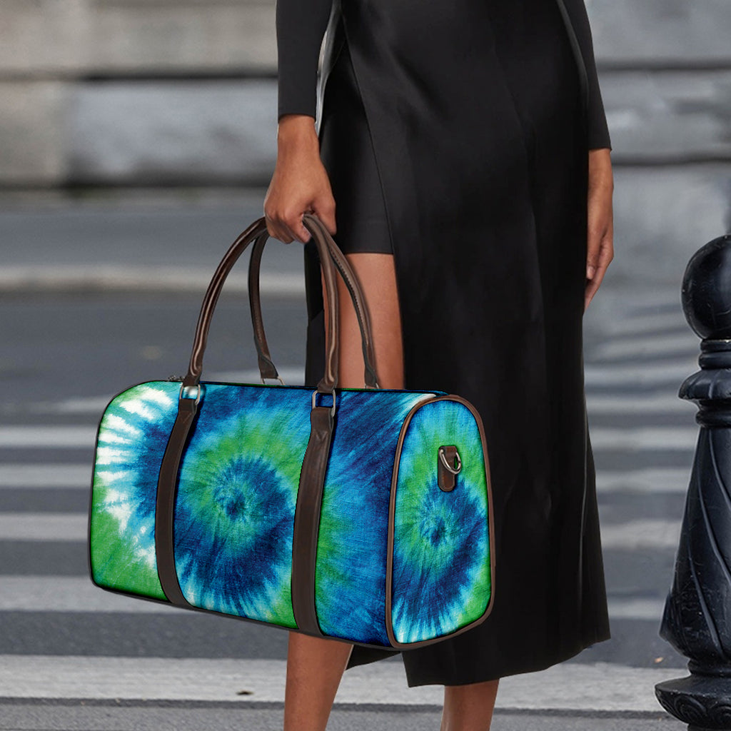 Blue Green And White Tie Dye Print Duffle Bag