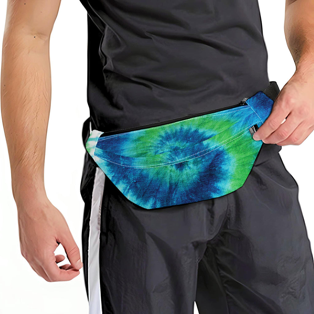 Blue Green And White Tie Dye Print Fanny Pack
