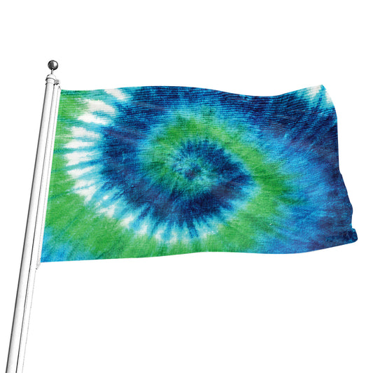 Blue Green And White Tie Dye Print Flag