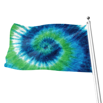 Blue Green And White Tie Dye Print Flag