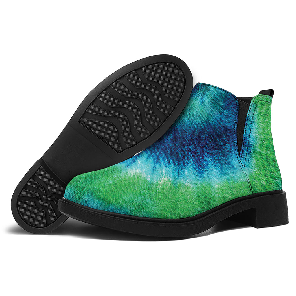 Blue Green And White Tie Dye Print Flat Ankle Boots