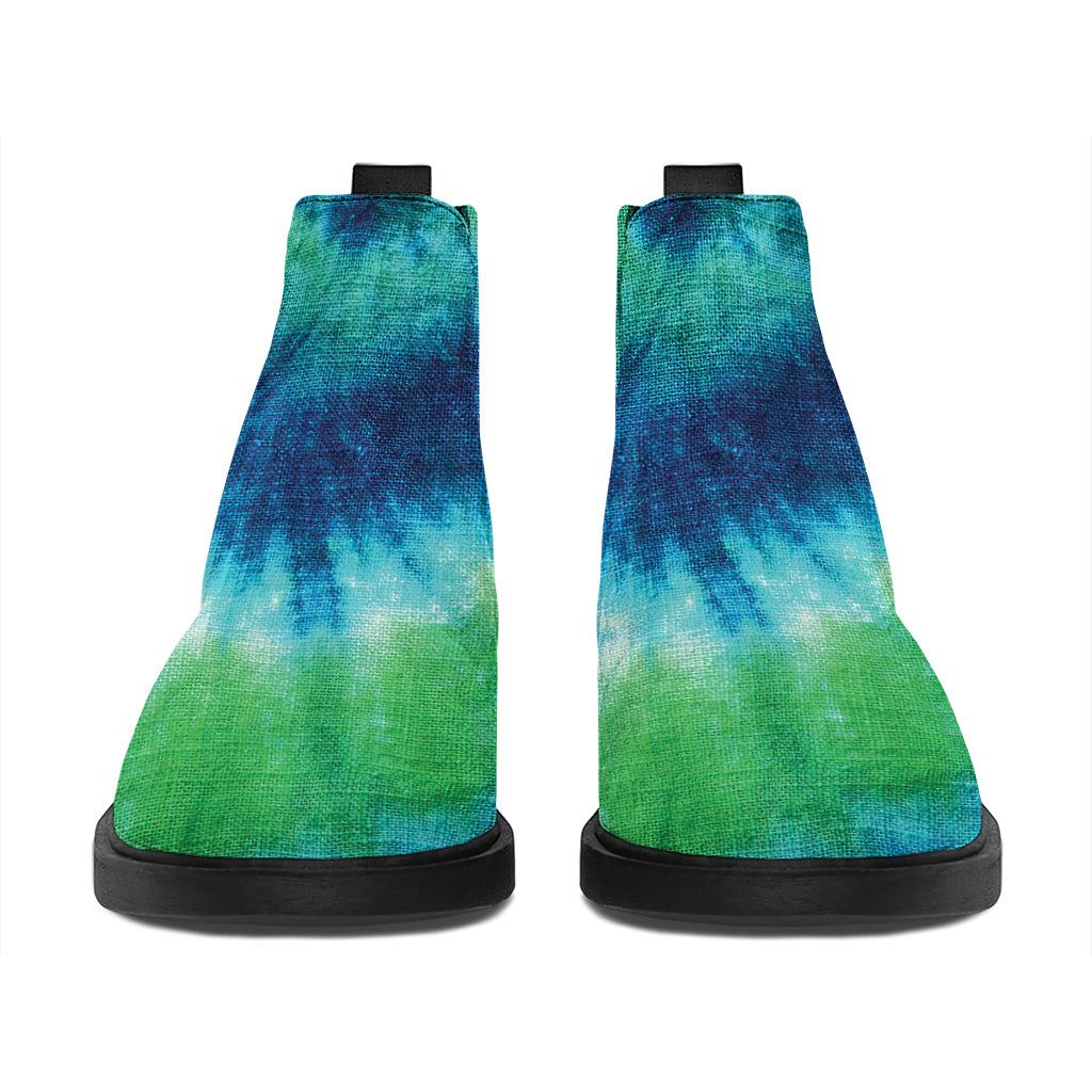 Blue Green And White Tie Dye Print Flat Ankle Boots
