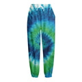 Blue Green And White Tie Dye Print Fleece Lined Knit Pants