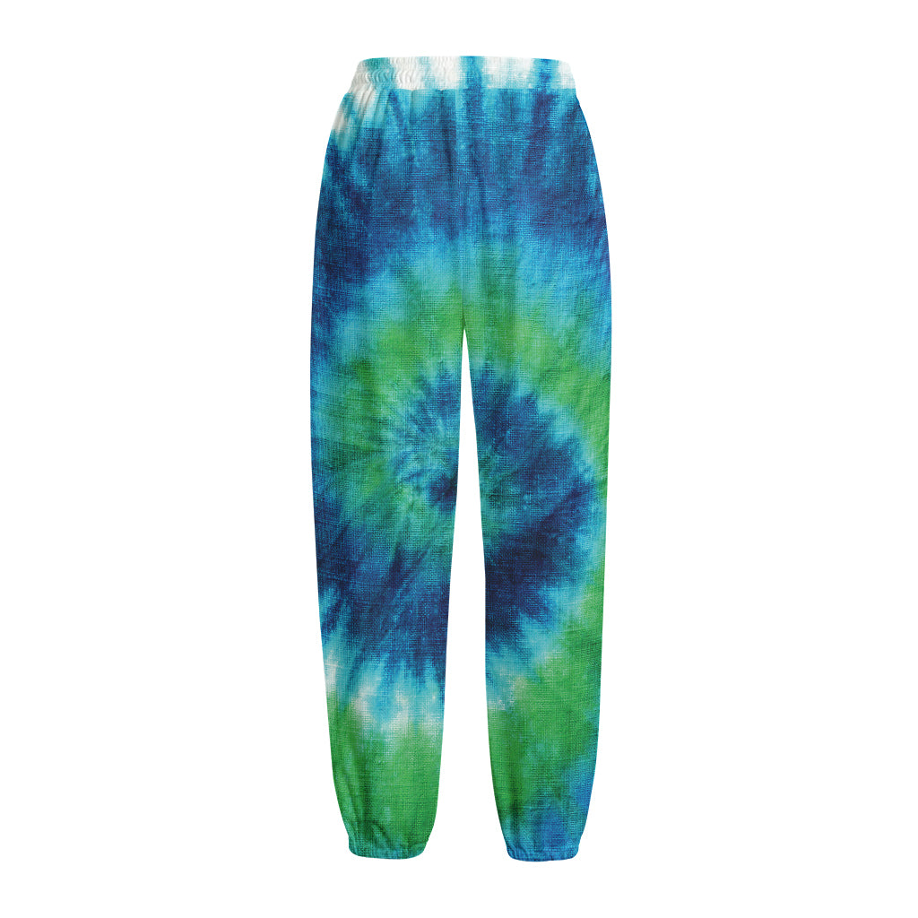 Blue Green And White Tie Dye Print Fleece Lined Knit Pants