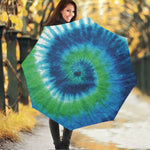 Blue Green And White Tie Dye Print Foldable Umbrella