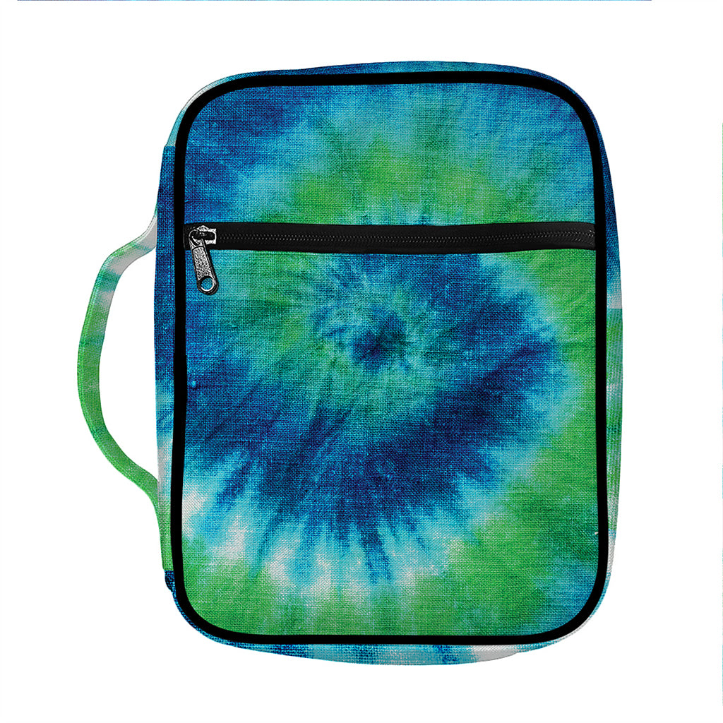 Blue Green And White Tie Dye Print Front Pocket Bible Bag