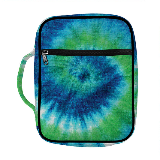 Blue Green And White Tie Dye Print Front Pocket Bible Bag