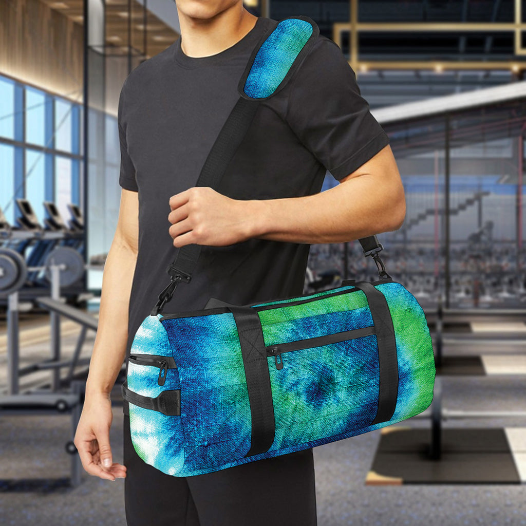 Blue Green And White Tie Dye Print Gym Bag