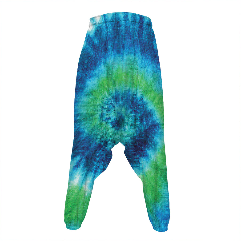 Blue Green And White Tie Dye Print Hammer Pants