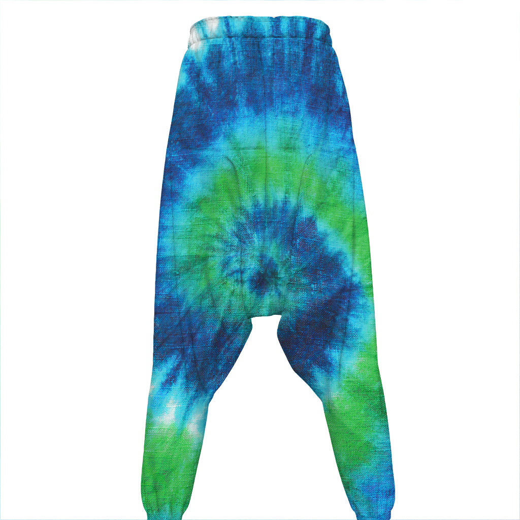 Blue Green And White Tie Dye Print Hammer Pants