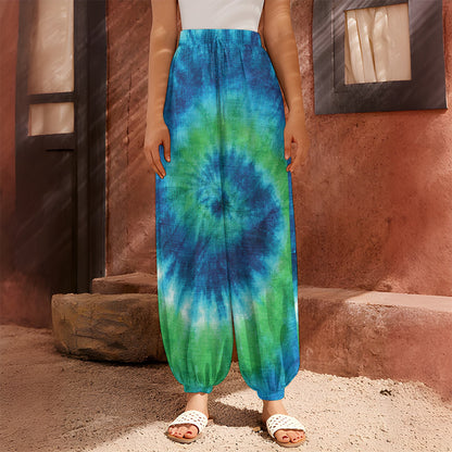 Blue Green And White Tie Dye Print Harem Pants