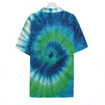 Blue Green And White Tie Dye Print Hawaiian Shirt