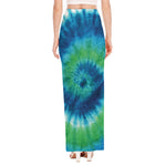 Blue Green And White Tie Dye Print High Slit Maxi Skirt