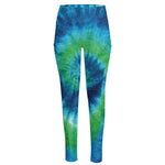 Blue Green And White Tie Dye Print High-Waisted Pocket Leggings