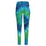 Blue Green And White Tie Dye Print High-Waisted Pocket Leggings