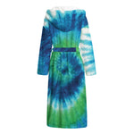 Blue Green And White Tie Dye Print Hooded Bathrobe