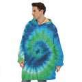 Blue Green And White Tie Dye Print Hoodie Blanket