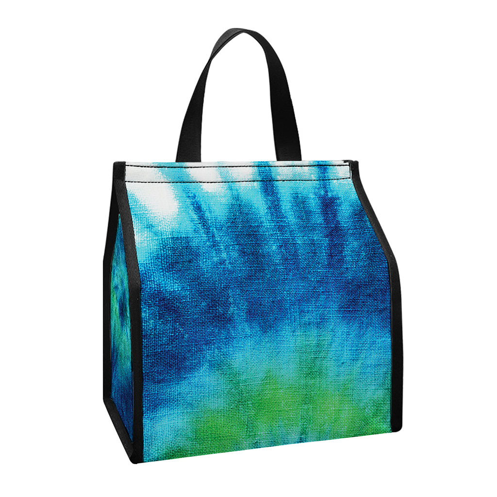 Blue Green And White Tie Dye Print Insulated Lunch Tote